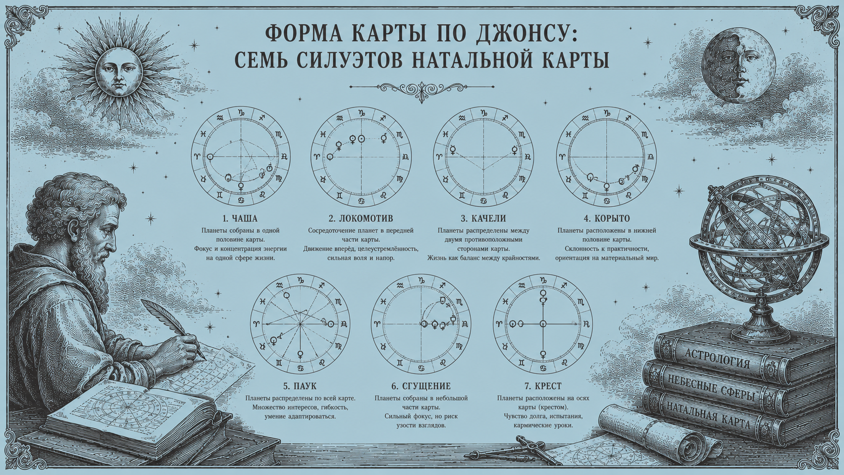 Форма карты по Джонсу: семь силуэтов натальной карты