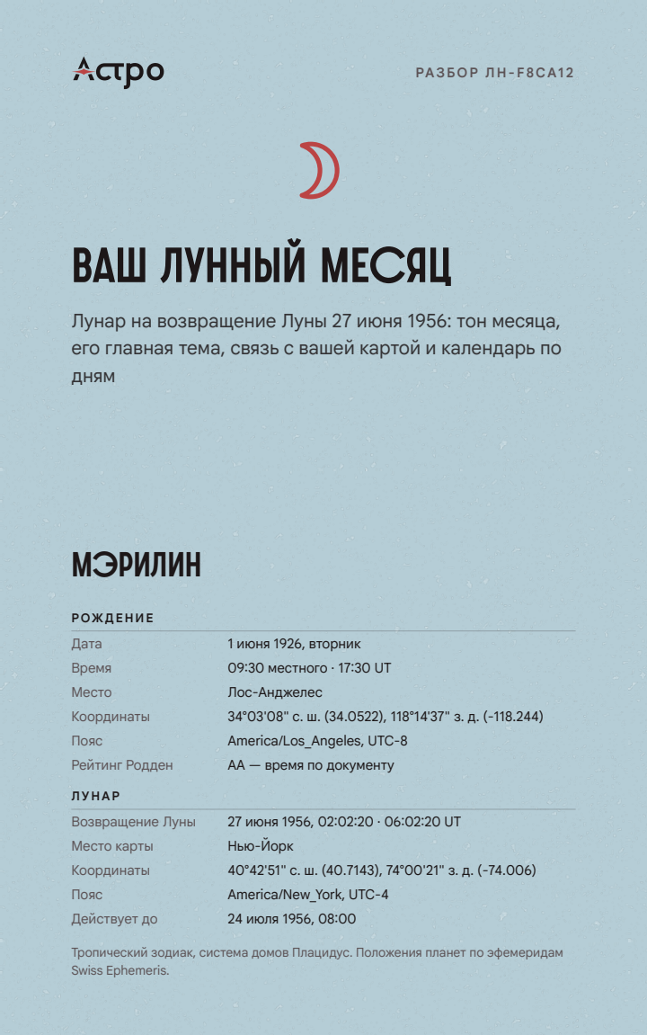 Обложка разбора лунара с паспортом рождения и момента возвращения